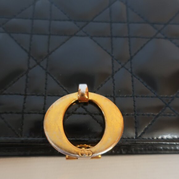 Womens Dior Black Canage Patent Leather O-Latch Quilted Vintage Long Wallet - Picture 9 of 16